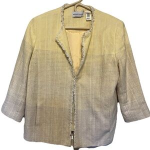 ALFRED DUNNER Women's Jacket Size 10 Yellow Gray Beige Lined Fringe